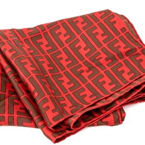 Fendi Zucca Red Silk Scarf